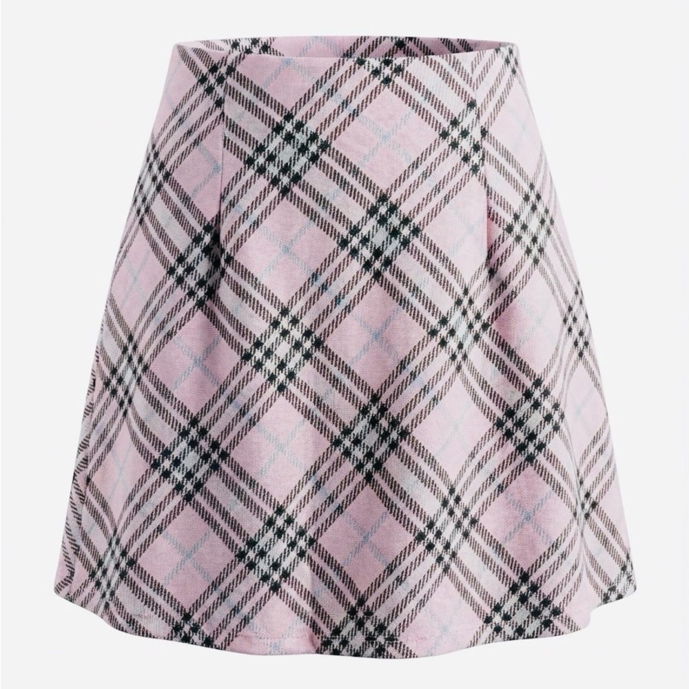 Elegant Pink Plaid Mini Skirt